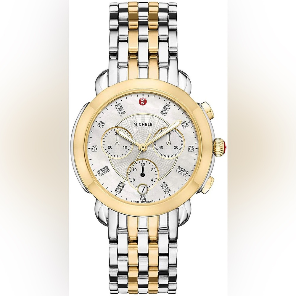 Michele Two-Tone Gold and Silver Diamond Dial Chronograph Watch